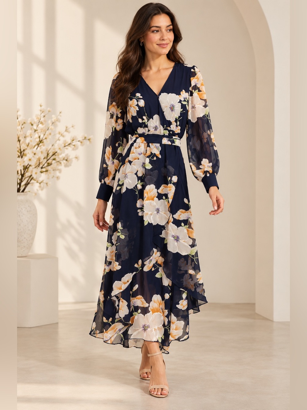 Love Culture Navy Floral Maxi Wrap Dress Size Large